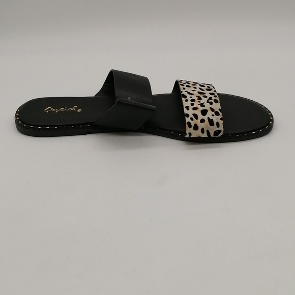 Qupid Sandals Womens Black Leopard 9 Strappy Slide Shoe Dressy Flat Studded 9 - Picture 6 of 11